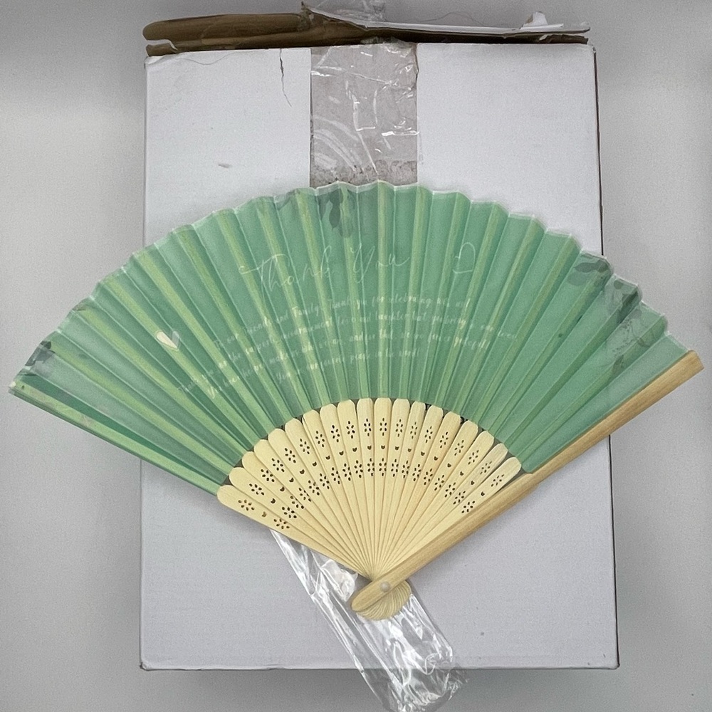 Silk Fabric Folding Fans Bulk Wedding Guests Thank You Bamboo Hand Fan Green TY - Picture 4 of 8
